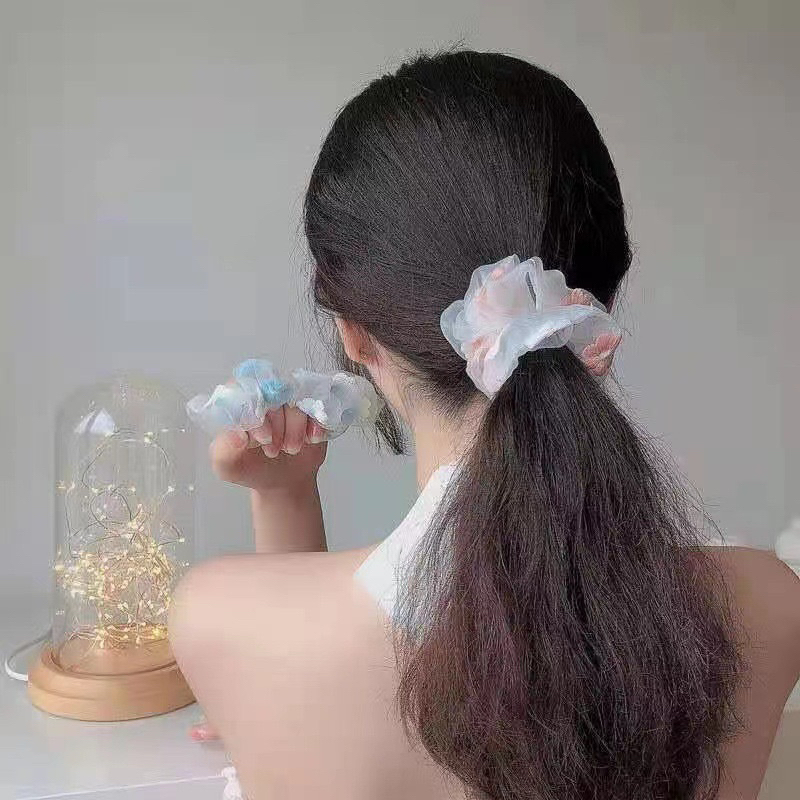 ยางรัดผมเกาหลีผ้าชีฟอง ปักดอกไม้ รหัสY24 (ขายส่ง7บาท)