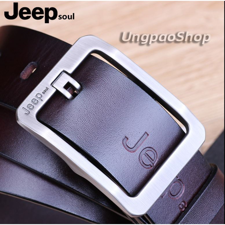 รหัส 004 Jeep เข็มขัดผู้ชาย หนังแท้ สไตล์วินเทจ สไตล์คาวบอย (หัวสี่เหลี่ยม) เอว 25-42