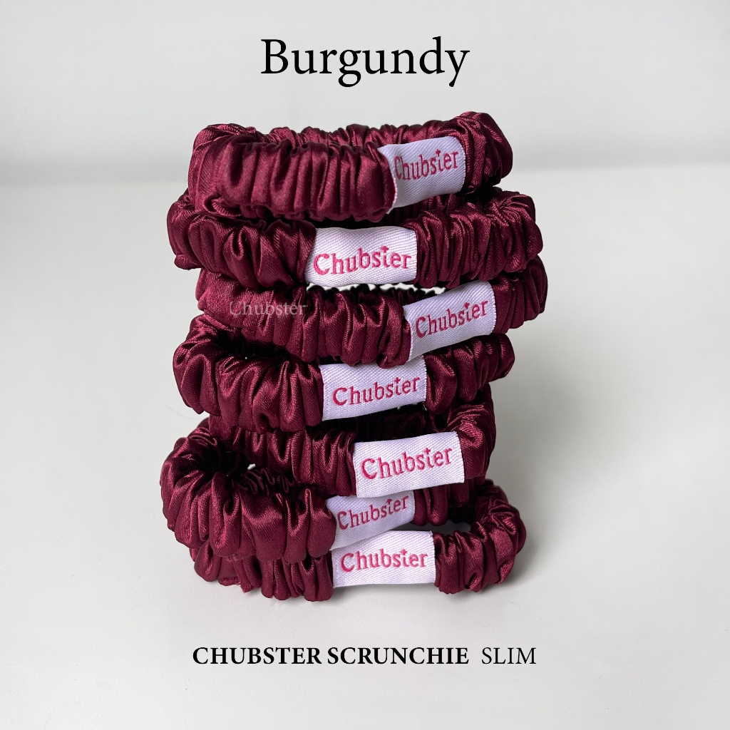 รุ่นสลิม Burgundy ยางรัดผม Satin Slim Scrunchie ยางรัดผมซาติน หนานุ่ม
