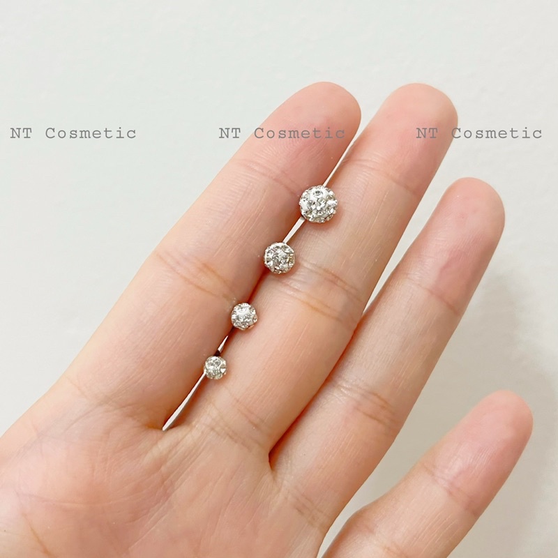 ร้านไทย   ( SL01) (1 ข้าง ) ต่างหู จิวหู ดัมเบลกลมประดับเพชร จิวดัมเบล จิวสแตนเลส จิวหูแฟชั่น