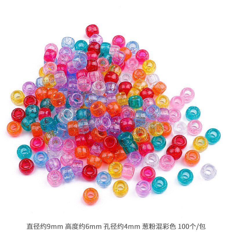 ลูกปัดอะคริลิคใส รูขนาดใหญ่ 6x9 มม. สีพื้น สําหรับทําเครื่องประดับ DIY 100 ชิ้น