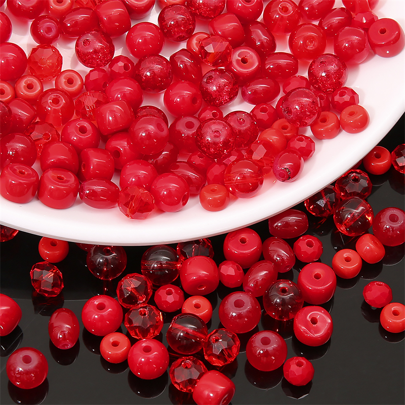 ลูกปัดแก้ว สีแดง สีพื้น สีโปร่งใส สําหรับทําเครื่องประดับ งานฝีมือ DIY
