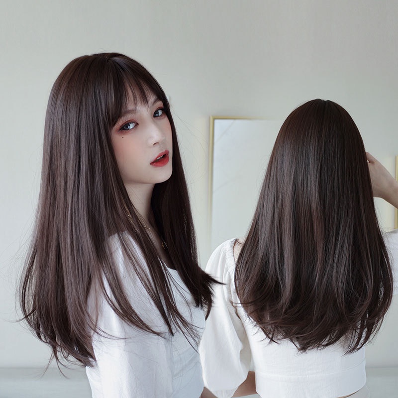 วิกผมหน้าม้า ผมยาวปานกลาง ผมหยิกไมโคร อุณหภูมิสูง ผ้าไหม วิกผมเหมือนจริง สําหรับผู้หญิง
