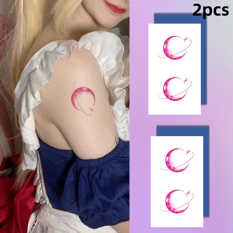 สติกเกอร์รอยสักชั่วคราว ลายดาวเคราะห์ สีชมพู กันน้ํา 7 วัน