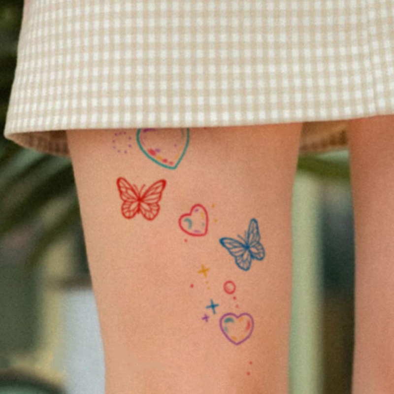 สติกเกอร์รอยสักชั่วคราว ลายผีเสื้อ สีสันสดใส กันน้ํา 7 วัน