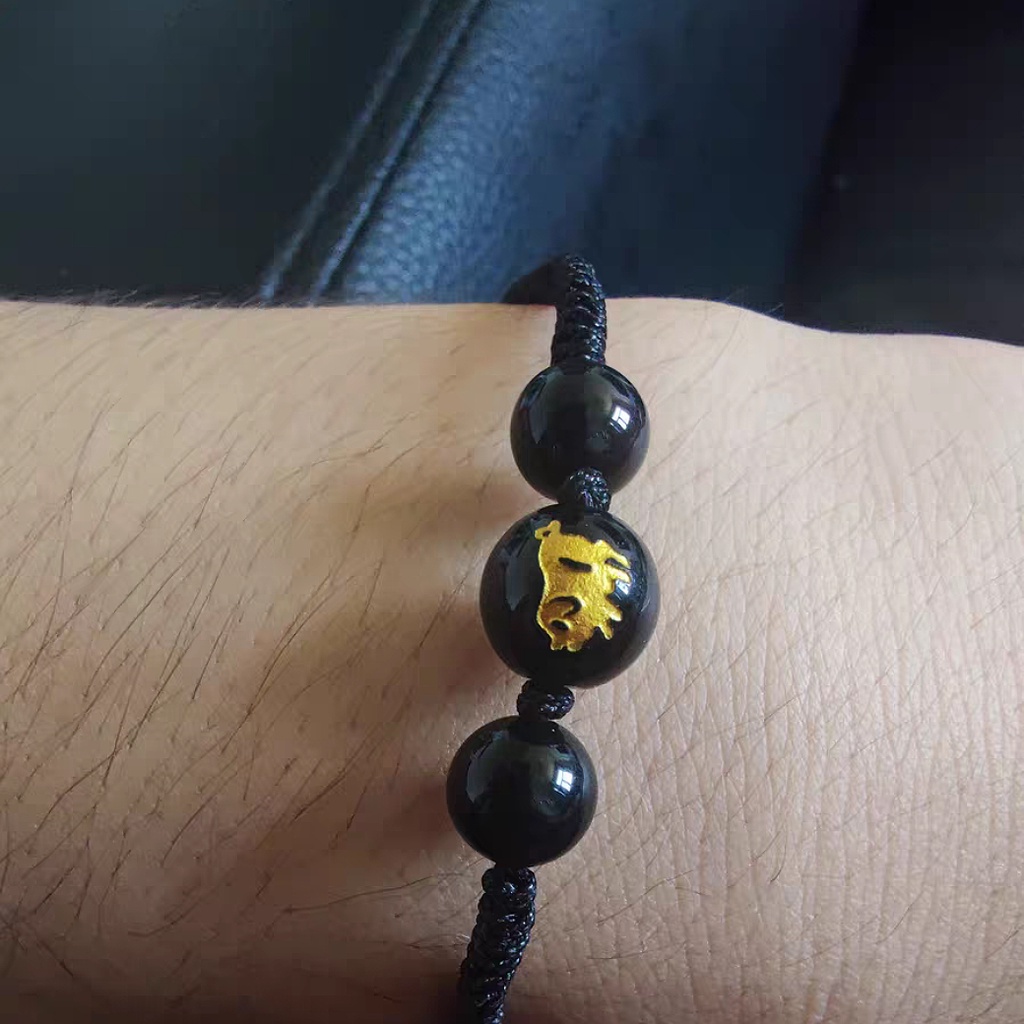 สร้อยข้อมือ 12 นักษัตร เชือกถักดำ สายมูเตลู พิมลายตามปีเกิด ลายแฟชั่น ศิริมงคล