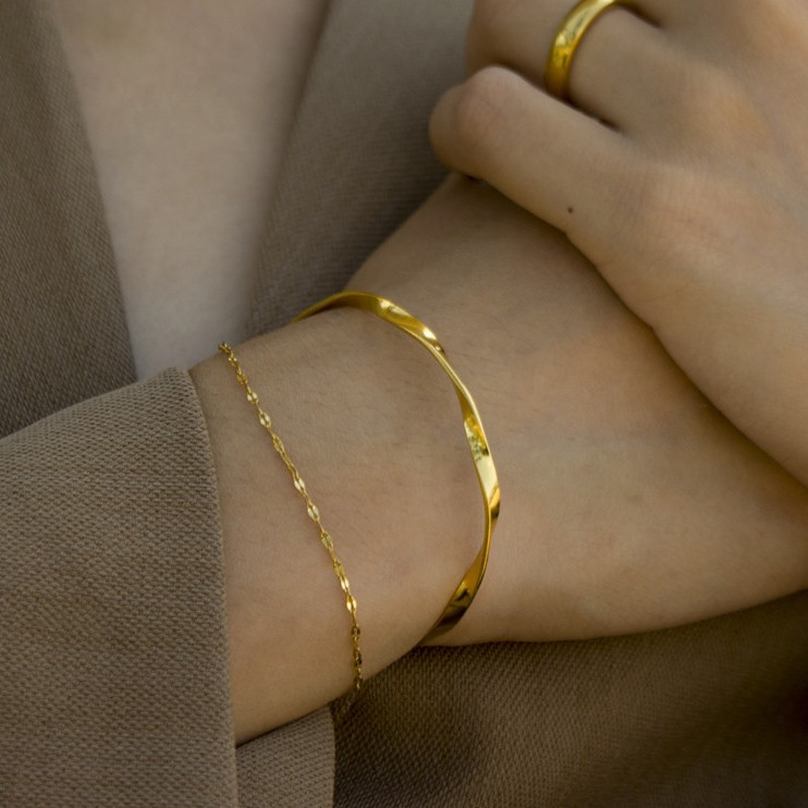 สร้อยข้อมือ กําไลข้อมือ ชุบทอง 14K แบบเปิด วางซ้อนกันได้