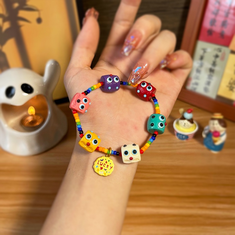 สร้อยข้อมือ ประดับลูกปัด ลายตัวอักษรมอนสเตอร์ สีสันสดใส ยาว 17 กม. สําหรับผู้หญิง
