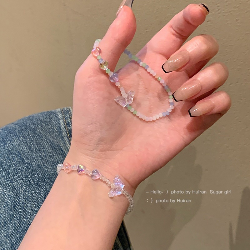 สร้อยข้อมือ ประดับลูกปัดคริสตัลใส รูปผีเสื้อ สีสันสดใส เครื่องประดับ สําหรับผู้หญิง