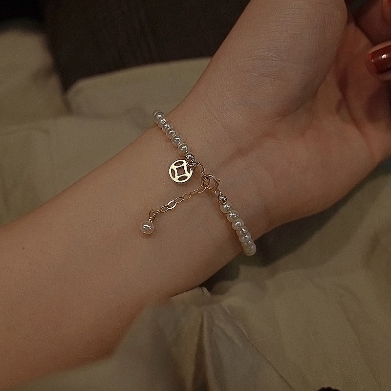 สร้อยข้อมือ ประดับลูกปัดไข่มุก นําโชค สไตล์จีนคลาสสิก สําหรับผู้หญิง