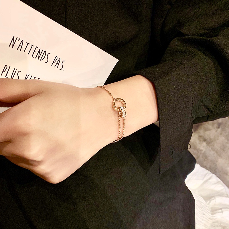 สร้อยข้อมือ เหล็กไทเทเนียม ทอง 18K เครื่องประดับ สไตล์เกาหลี โรมัน เรียบง่าย ของขวัญ