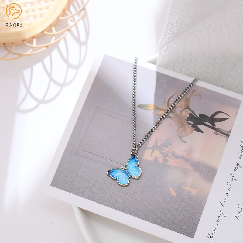 สร้อยข้อมือ แต่งจี้ผีเสื้อ สีน้ำเงิน สไตล์เกาหลี สำหรับผู้หญิง