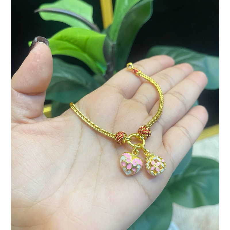 สร้อยข้อมือทองลงยา(ผสมเศษทองแท้) งานสวย คุณภาพดี ใส่อาบน้ำได้ มีปลายทาง