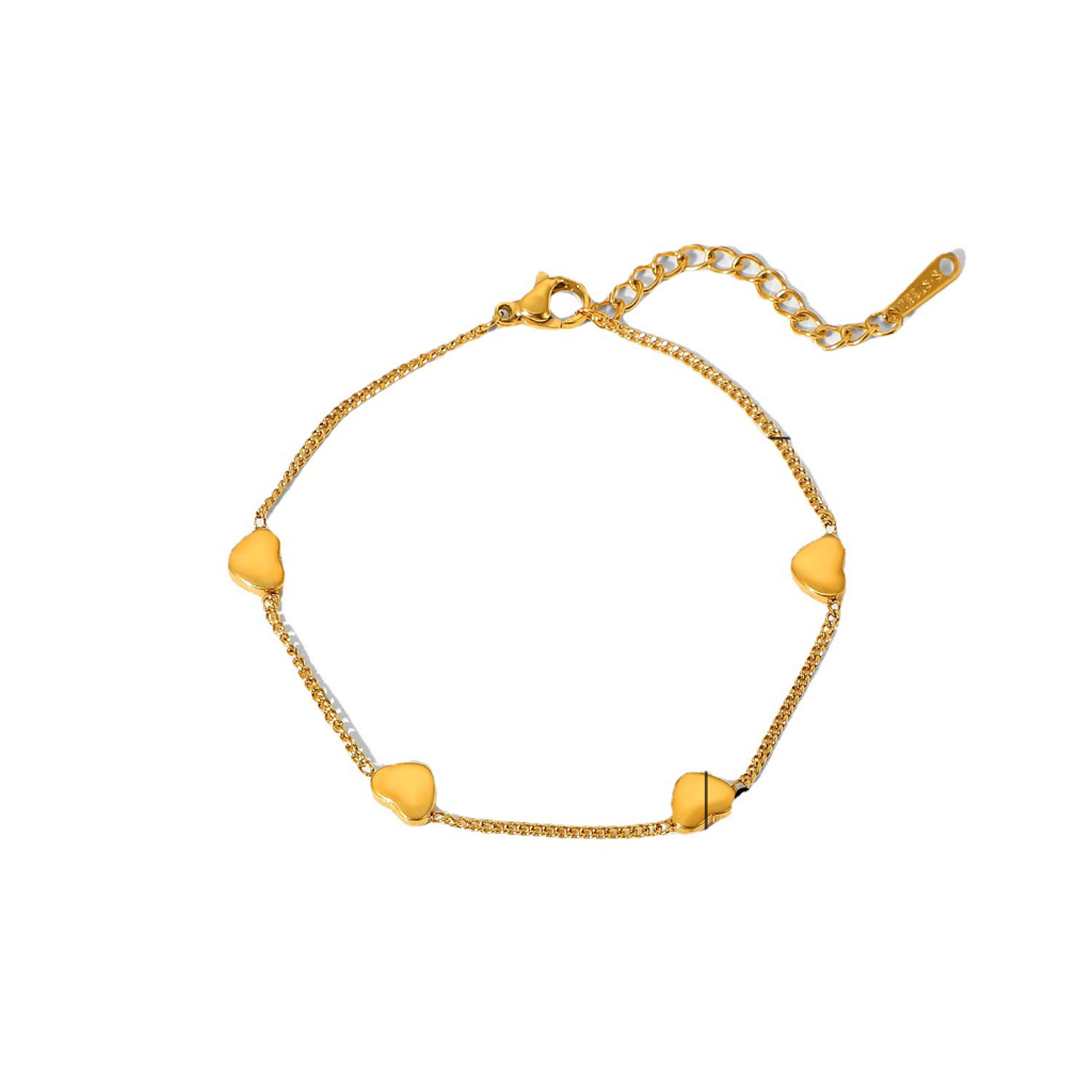 สร้อยข้อมือสแตนเลส เกรด 18K จี้รูปหัวใจน่ารัก ขนาดเล็ก สีทอง