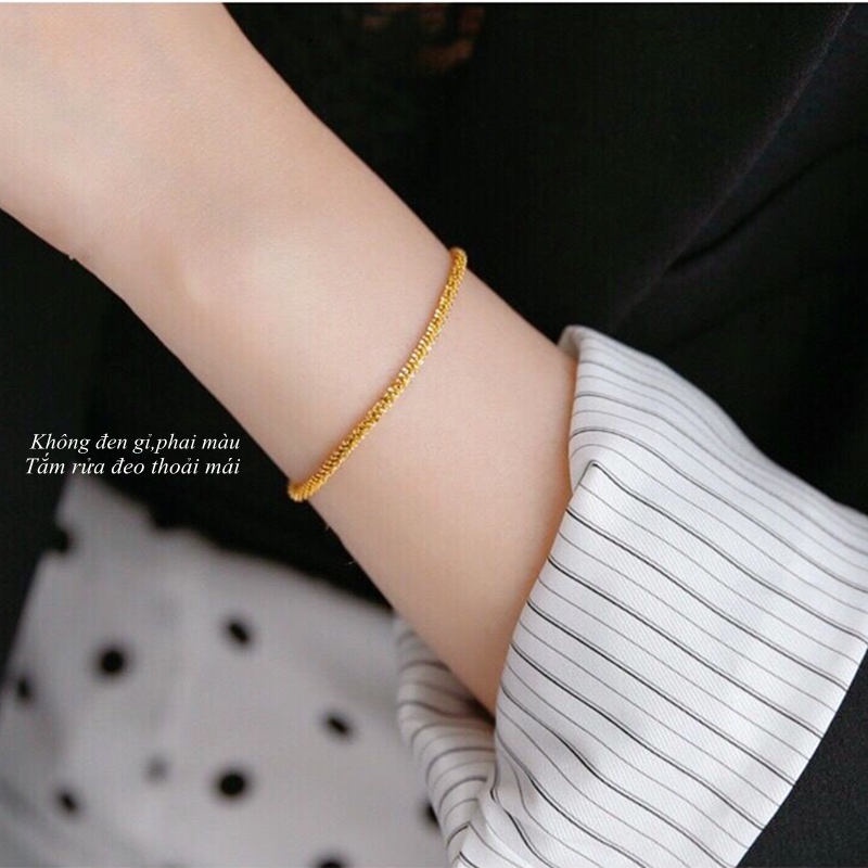 สร้อยข้อมือโซ่ทอง 18k ของผู้หญิงผู้ชายกำไลข้อมือสแตนเลสมินิมอล ไม่ลอกดำใส่อาบน้ำได้