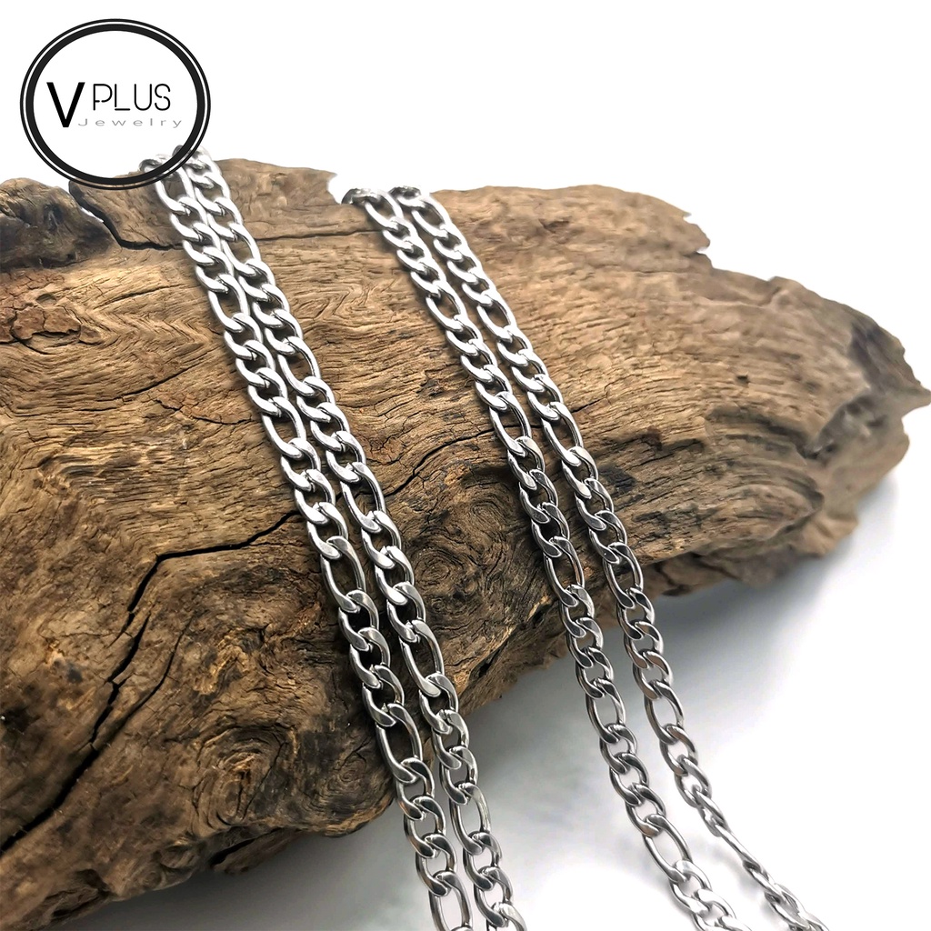 สร้อยคอ สร้อยคอสแตนเลสแท้ เกรด 304 ลายฟิโกโร่ ขนาด 4.5 mm. สร้อยพระ ไม่ลอก ไม่ดำ ใส่อาบน้ำได้เลย