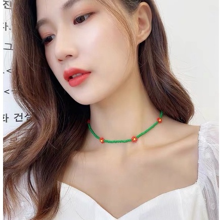 สร้อยคอลูกปัดดอกไม้ ข้าว สไตล์โบฮีเมียน ชายหาด แฟชั่นสําหรับผู้หญิง