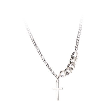 สร้อยคอสายโซ่จี้ไม้กางเขนสั้นสไตล์เกาหลี ( silver)