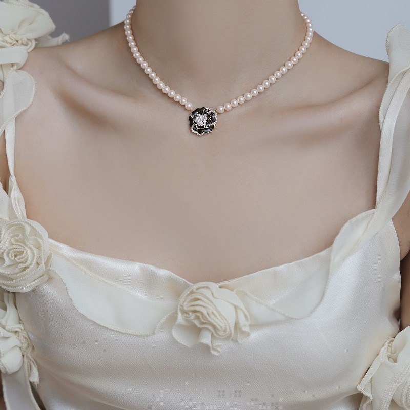 สร้อยคอโซ่ จี้ไข่มุก ดอกคามิเลีย หรูหรา สไตล์เกาหลีใต้ สําหรับผู้หญิง สร้อยไข่มุก