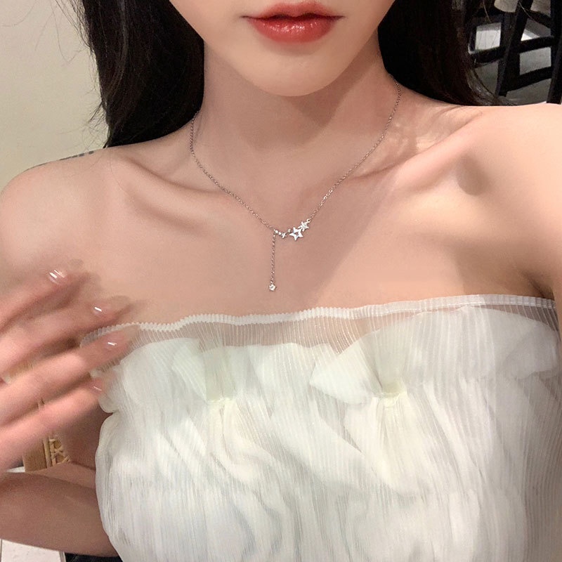 สร้อยคอโซ่เงิน 17 กม. สําหรับผู้หญิง ดาวห้าแฉก เพทาย จี้เค้นคอ สร้อยคอ เครื่องประดับ
