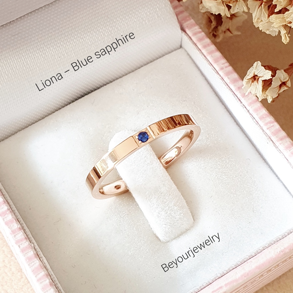 สวยปัง Liona ring pink gold แหวนพลอยมินิมอล 2 มิล ขอบเหลี่ยม เสริมดวง ไม่ลอก ไม่ดำ ไม่แพ้