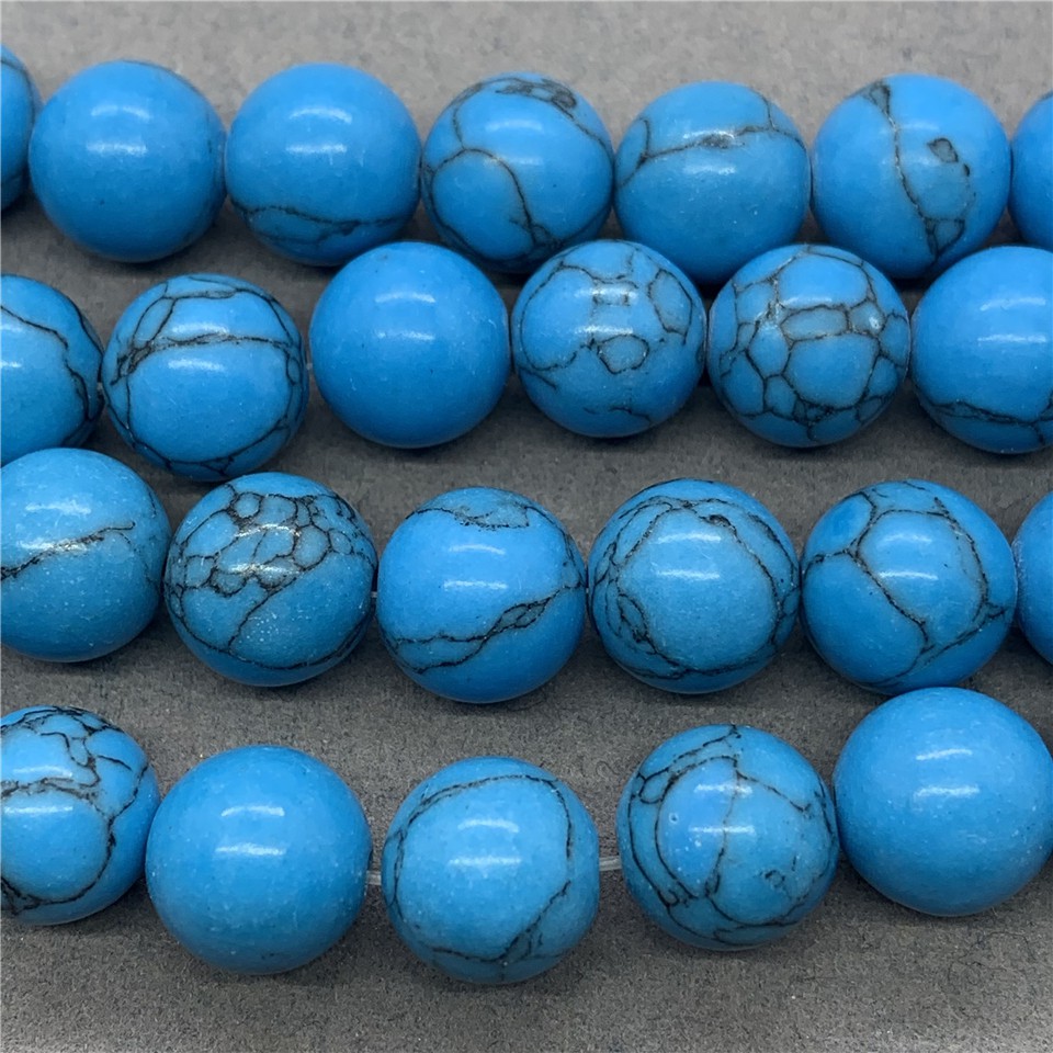 สีน้ำเงินเข้มลาย Howlite Turquoise ประคำ 4-12 มม. กลม DIY หลวมหินธรรมชาติ