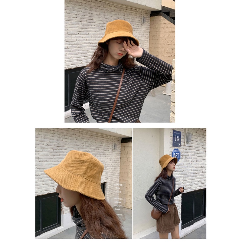 หมวกบักเก็ต กำมะหยี่ลูกฟูก สีพื้น มินิมอล bucket Ins ปรับขนาดได้