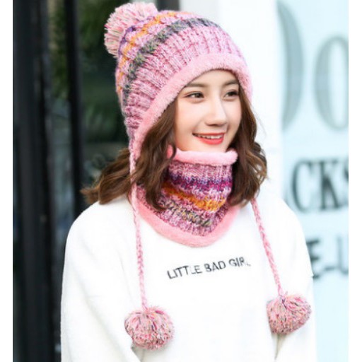 หมวกไหมพรม+ผ้าพันคอ  แบบ colorful KR30