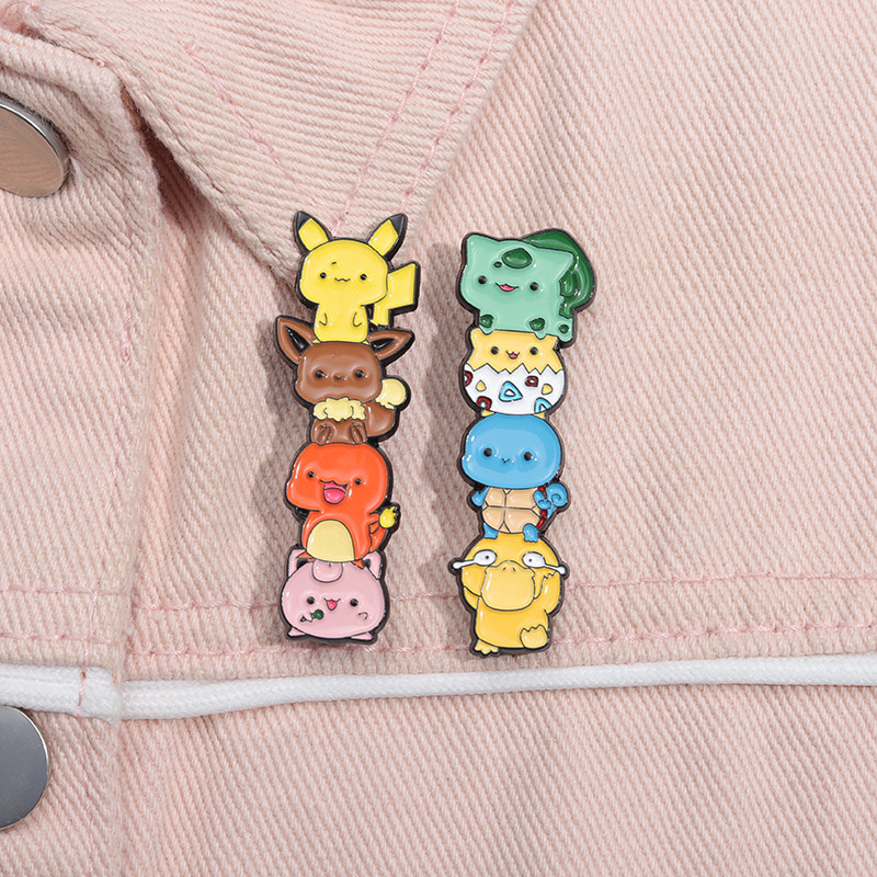 เข็มกลัด รูปการ์ตูน Poke mon Jenga Pikachu Squirtle น่ารัก สร้างสรรค์ เครื่องประดับ ของขวัญ