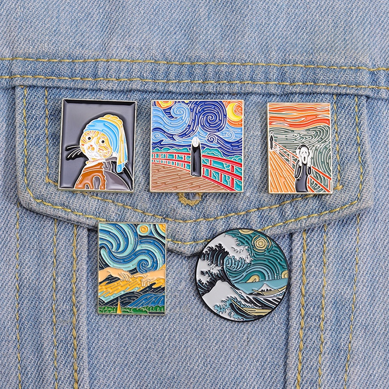 เข็มกลัด รูปภาพวาดสีน้ํามัน Van Gogh Starry Night Scream No-face เหมาะกับของขวัญ สําหรับเพื่อน