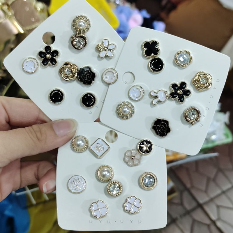 เข็มกลัดกระดุมติดเสื้อ ขนาดเล็กถอดออกได้8/เชตคละแบบหลากหลายสไตล์