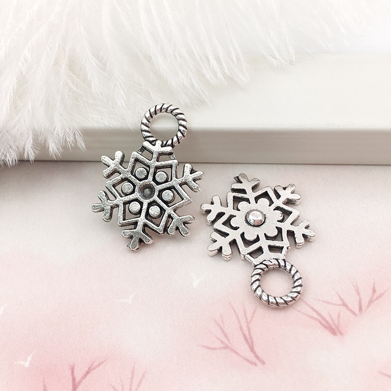 เครื่องประดับ สร้อยข้อมือ จี้เกล็ดหิมะ ประดับลูกปัดหกเหลี่ยม สีเงิน สไตล์ทิเบต diy