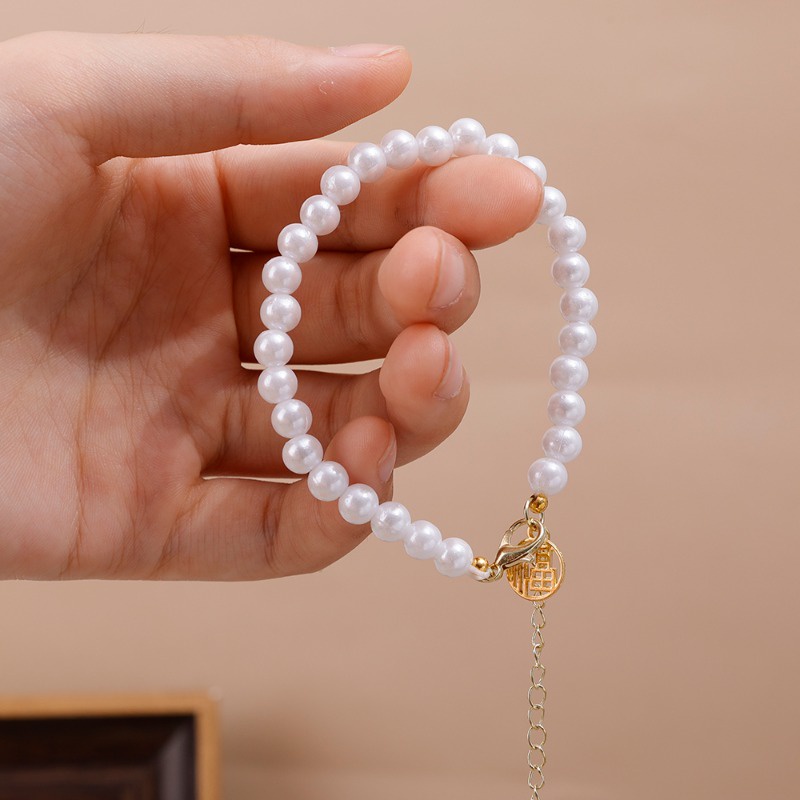 เครื่องประดับ สร้อยข้อมือ จี้ไข่มุกนําโชค หรูหรา สไตล์จีน เรโทร สําหรับผู้หญิง