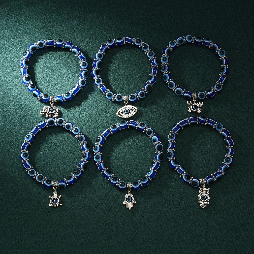 เครื่องประดับ สร้อยคอ สร้อยข้อมือเงิน จี้ตาปีศาจ สีฟ้า สไตล์วินเทจ สําหรับผู้หญิง
