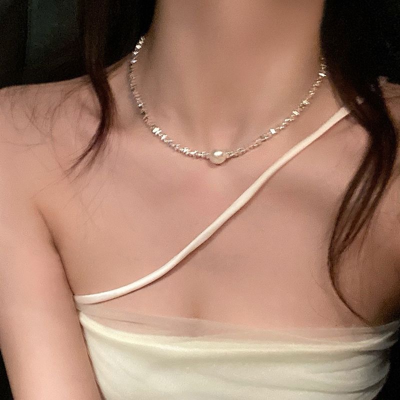 เครื่องประดับ สร้อยคอโชคเกอร์ ชุบเงิน เกรด S925 ประดับไข่มุก สวยงาม สําหรับผู้หญิง