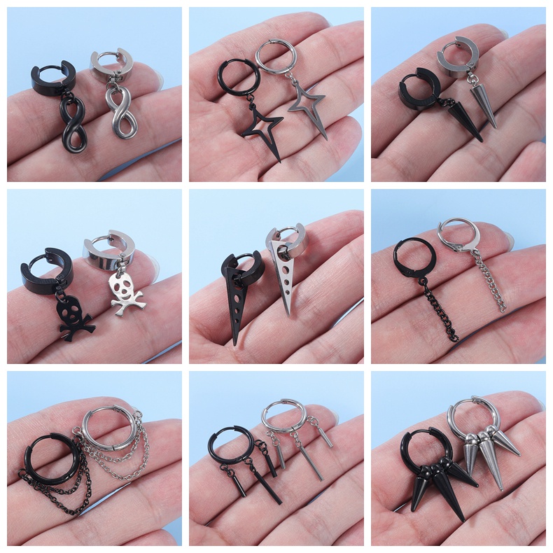 เครื่องประดับต่างหูห่วงสแตนเลสจี้รูปไม้กางเขนสไตล์เกาหลี 1 ชิ้น