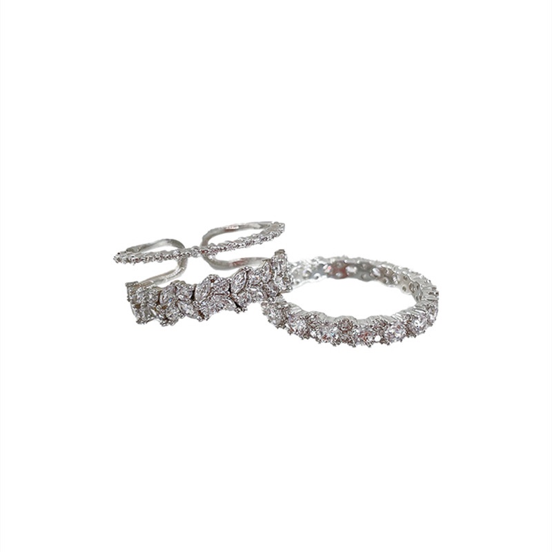 เครื่องประดับเกาหลีอินเทรนด์โลหะผสม Rhinestone แหวนนิ้วสองชั้นสําหรับผู้หญิง