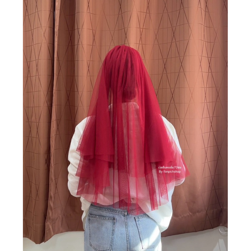 เวลเจ้าสาวสีแดง ผ้าติดผมเจ้าสาว เวลใส่กับชุดถ่ายพรีเวดดิ้ง เวลใส่กับชุดยกน้ำชา