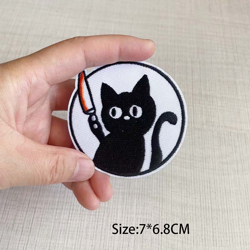 แผ่นแพทช์รีดร้อน ลายการ์ตูนโครงกระดูก แมว สําหรับเย็บปักถักร้อย DIY