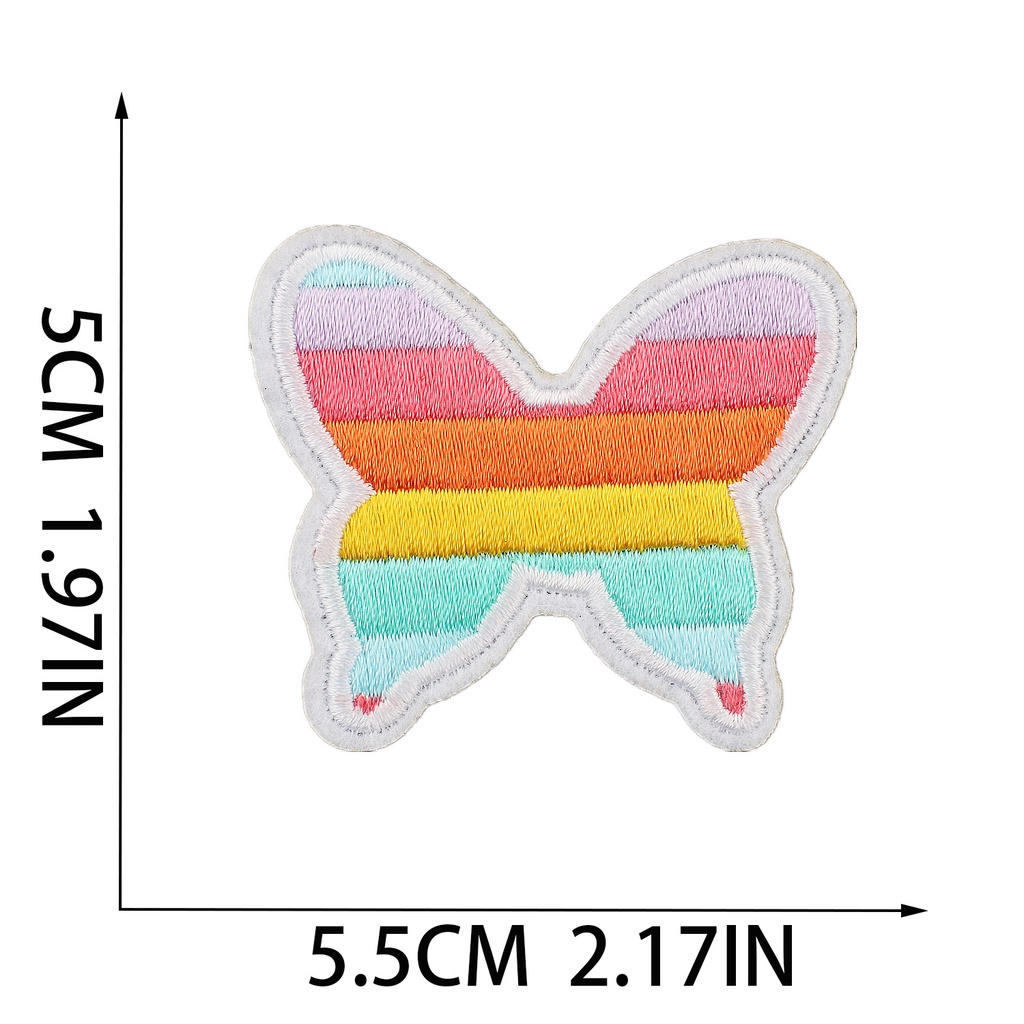 แผ่นแพทช์สติกเกอร์ ปักลายผีเสื้อ สีชมพูรุ้ง DIY สําหรับติดตกแต่งเสื้อผ้า