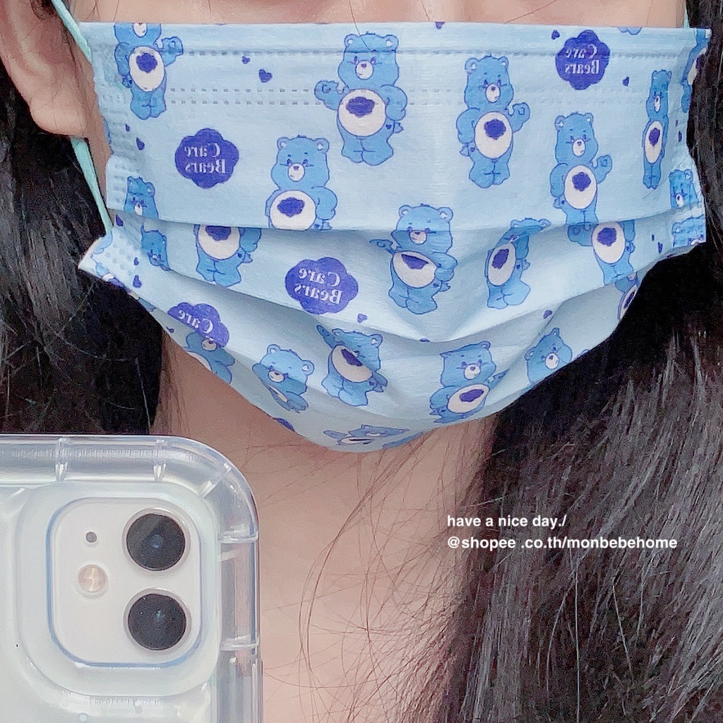แมสน่ารัก insหน้ากากหมีสายรุ้ง หน้ากากลายการ์ตูน FaceMask หนา 3 ชั้น 1แพ็ค10ชิ้น พร้อมส่ง
