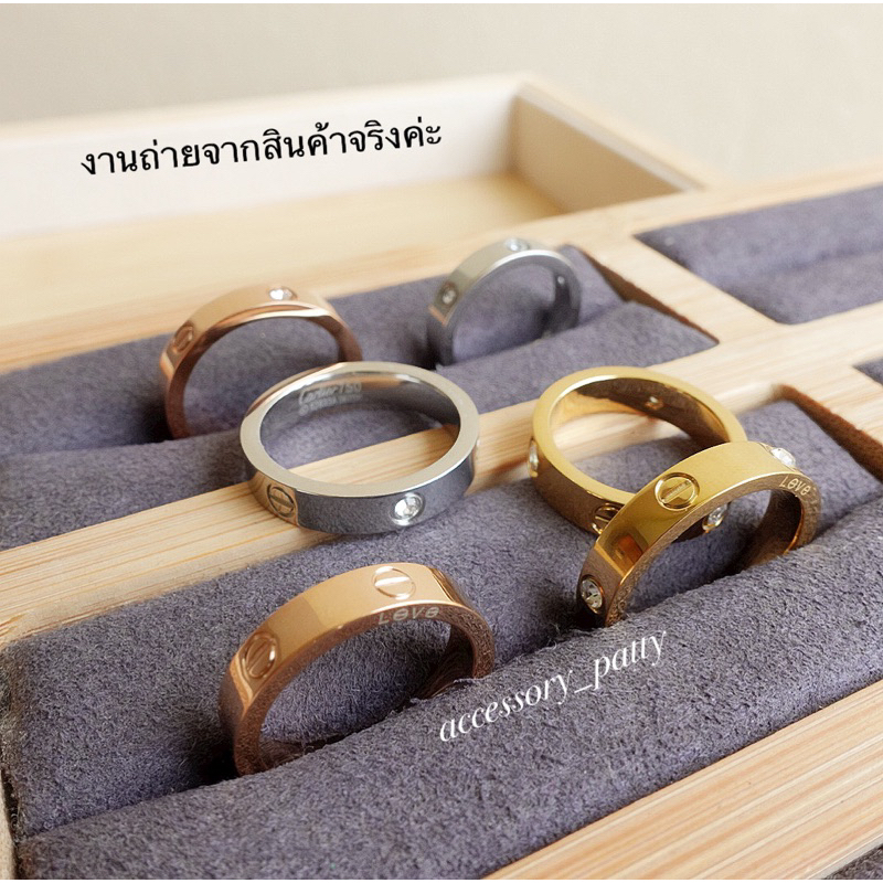 แหวนLove รุ่นCa01 สลักลายน็อตสลับเพชรCZ รุ่นหน้าแหวน 4mm. ค่ะ✨