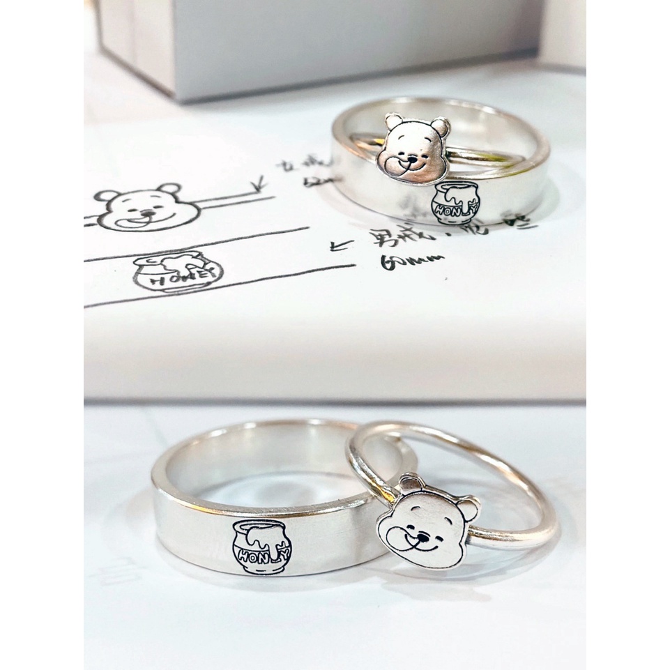 แหวนคู่รัก ลายการ์ตูนหมีพูห์น่ารัก สําหรับผู้ชาย และผู้หญิง