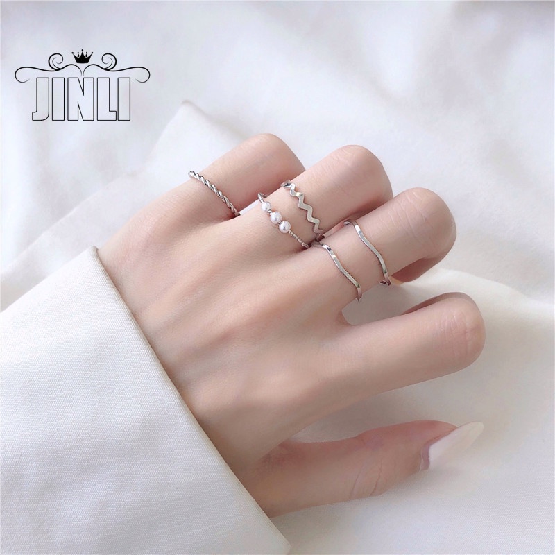 แหวนโลหะผสม สีเงิน ประดับไข่มุก แฟชั่น สําหรับผู้หญิง