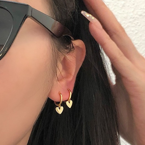 โค้ด ZQB33 ลด75.- [ราคาต่อคู่] Suwann.na ต่างหูห่วง ต่างหูเงินแท้ ห่วงหัวใจ สีเงิน, ทอง