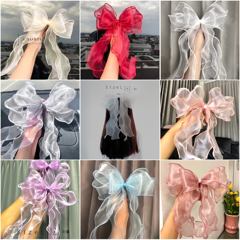 โบว์ติดผม ผ้าแก้วเกาหลี    ฟรุ้งฟริ้งกิ๊บใหญ่หางยาว มี 17 สีพร้อมส่งจ้า