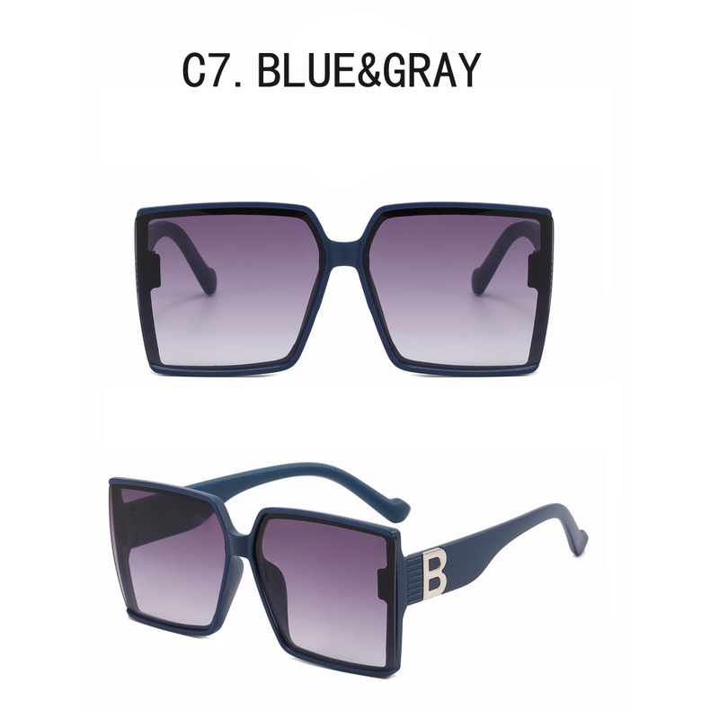 ใหม่ แว่นตากันแดดแฟชั่น ทรงสี่เหลี่ยม ลายตัวอักษร B สีฟ้า สําหรับผู้ชาย และผู้หญิง