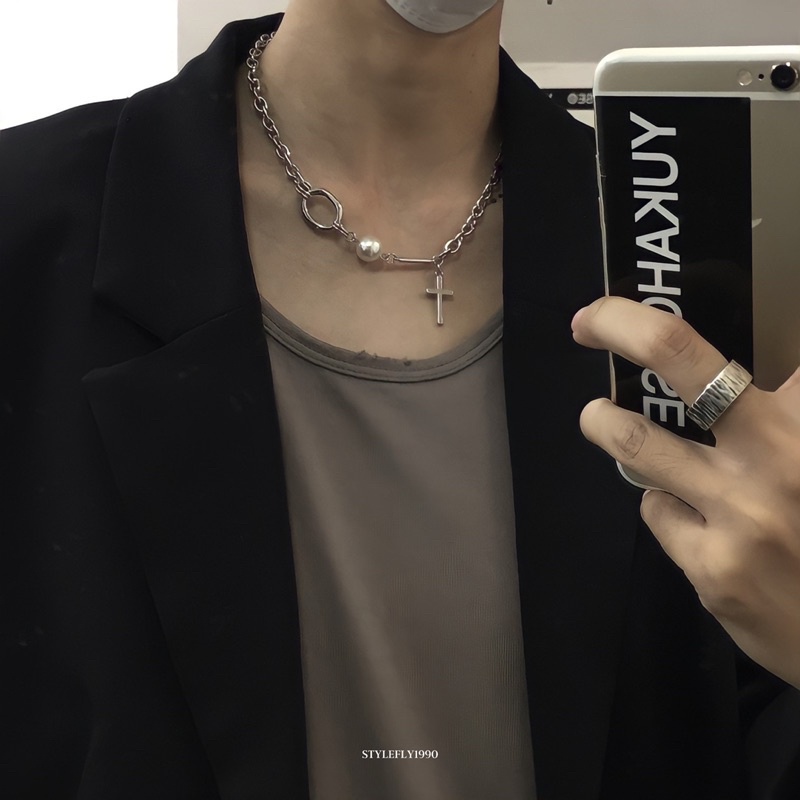 【 พร้อมส่ง 】Cross & Pearl Necklace สร้อยกางเขนไข่มุก