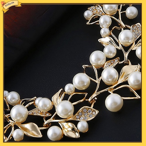 【Athena】เครื่องประดับสร้อยคอโซ่สั้นจี้ใบไม้ hollow เพิร์ลหรูหรา