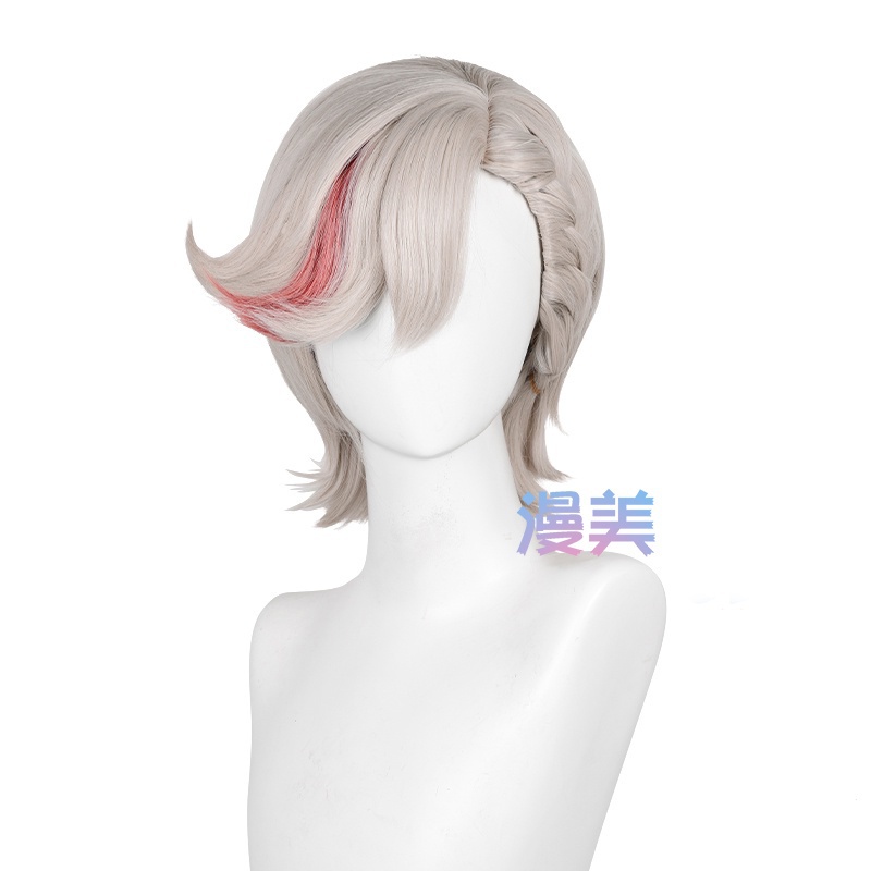 【Manmei】Genshin Impact Fontaine Lyney Lynette Cosplay Wig 32cm/82cm Ash Blonde Wigs Heat Resistant Synthetic Hair